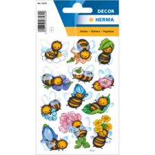 Bienen-Sticker in verschiedenen Farben und Posen, umgeben von Blumen. Enthält insgesamt 12 verschiedene Designs.