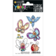 Bunte temporäre Tattoos mit Schmetterlingen, einer Blume und einem Käfer, gestaltet für Kinder.