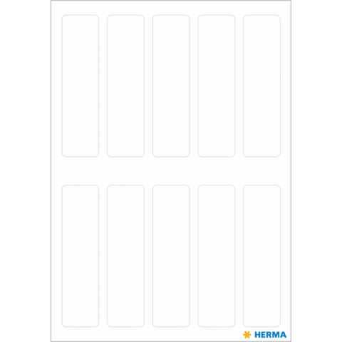 Leere Etikettenblätter mit mehreren rechteckigen Feldern, geeignet für Beschriftungen oder Druck. Hersteller: HERMA.