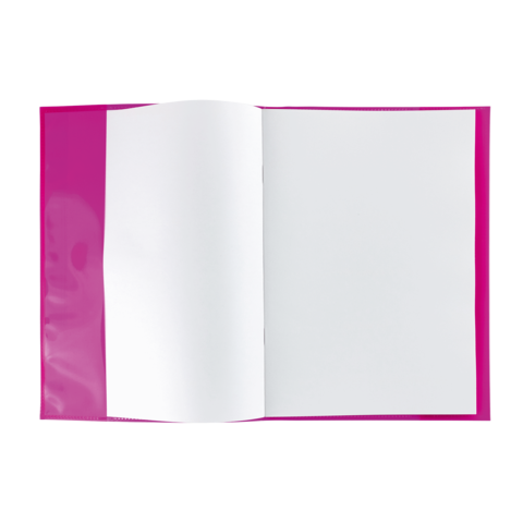 Ein leeres, pinkes Ordnersystem mit zwei weißen Seiten, bereit für Notizen oder Dokumente.