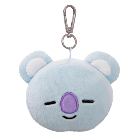 Kuscheliger, blauer Koala-Anhänger mit lächelndem Gesicht und großen Ohren, befestigt an einem Karabiner.