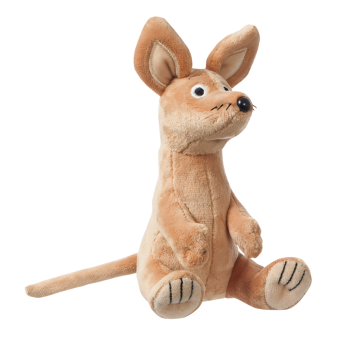 Plüschfigur eines sitzenden Hundes mit großen Ohren und einem freundlichen Gesichtsausdruck.