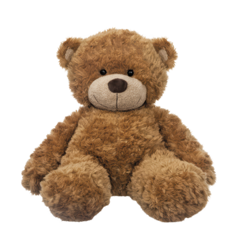 Ein brauner Teddybär mit weichem Fell und einem freundlichen Gesicht, sitzt aufrecht mit ausgestreckten Armen und Beinen.