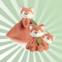 Grüner Strahlenhintergrund mit dem Softspielzeug Francis Fox von Aurora.