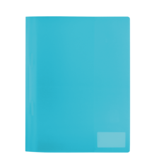 Blauer Ordner mit transparentem Cover, geeignet zur Aufbewahrung von Dokumenten.