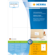 Adressetiketten von HERMA, weiß, permanent, für Pakete und Briefe, mit Maßangaben und Hinweis auf kostenlose Software.