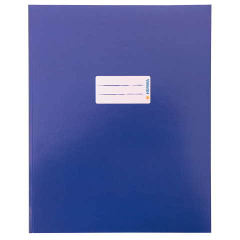 Blauer Ordner mit einem weißen Etikett auf der Vorderseite, das Platz für Beschriftungen bietet.