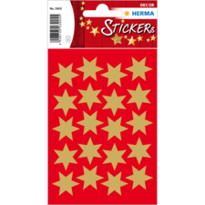 Goldene Sternaufkleber auf rotem Hintergrund, angeordnet in einem Raster. Ideal für Dekoration oder Bastelprojekte.