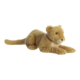Plüschlöwe in liegender Position, mit braunem Fell und aufmerksamen Augen. Ideal als Spielzeug oder Dekoration.