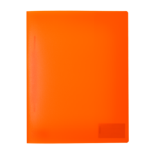 Ein leuchtend orangefarbener Ordner, der geschlossen ist und eine glatte Oberfläche aufweist.