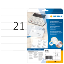 Adressetiketten für Schreibmaschinen, Packung mit 420 Etiketten, Größe 70 x 42 mm, Artikelnummer 4441.