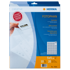 Packung mit Fotohüllen für Dias, 10 Stück, 5x5 cm, von Herma. Enthält 20 Taschen aus Polypropylen für sicheren Schutz.