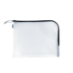 Weiße, rechteckige Tasche mit Reißverschluss, hergestellt aus einem strukturierten Material, geeignet für die Aufbewahrung von kleinen Gegenständen.