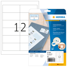 Blatt mit leeren Etiketten und Verpackung für HERMA Inkjet-Etiketten, Größe 97 x 42,3 mm, mit der Nummer 12.