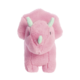 Ein rosa Plüsch-Triceratops mit mintgrünen Hörnern und einem freundlichen Gesichtsausdruck.
