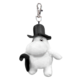 Plüschfigur eines Mumin mit einem schwarzen Hut und einem Regenschirm, befestigt an einem Schlüsselring.