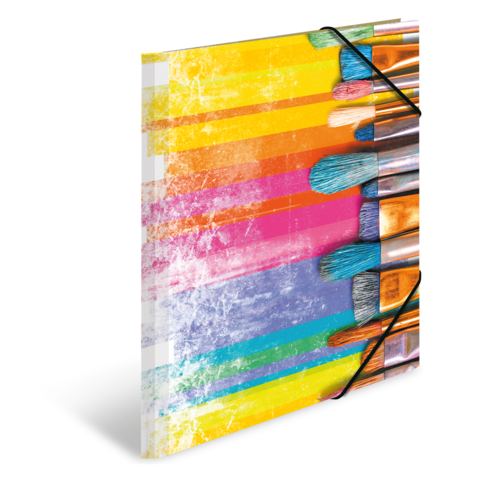 Bunte Pinsel in verschiedenen Größen auf einem Hintergrund mit lebhaften Farben, der eine künstlerische Atmosphäre vermittelt.