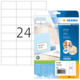 Etikettenpackung mit 24 selbstklebenden Etiketten, Größe 70 x 37 mm, inklusive Designsoftware-Hinweis.