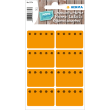 Orangefarbene Etiketten mit Blumenmuster, verpackt in einer Blisterkarte. Ideal für die Beschriftung von Haushaltsgegenständen.
