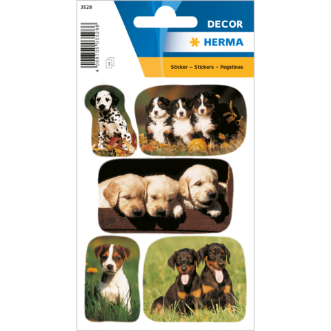 Aufkleber mit verschiedenen Hunden: ein Dalmatiner, vier Welpen, drei Labrador-Welpen, ein Beagle und zwei Rottweiler.