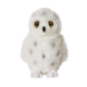 Plüsch-Eule mit weißen Federn und großen, runden Augen, steht aufrecht und hat eine weiche Textur.