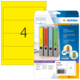 Gelbe Etiketten für Ordner mit der Aufschrift "4" und einer Rückseite, die die Verwendung von farbigen Etiketten zeigt.