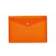 Transparente orangefarbene Mappe mit Klappe und Druckknopfverschluss. Ideal für Dokumente und Unterlagen.