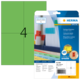 Grüne Etiketten mit der Nummer 4, verpackt in einer transparenten Hülle. Enthält Informationen zu den Etiketten und Softwarehinweise.