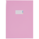 Rosa Ordner mit einem weißen Etikett auf der Vorderseite, das Platz für eine Beschriftung bietet.
