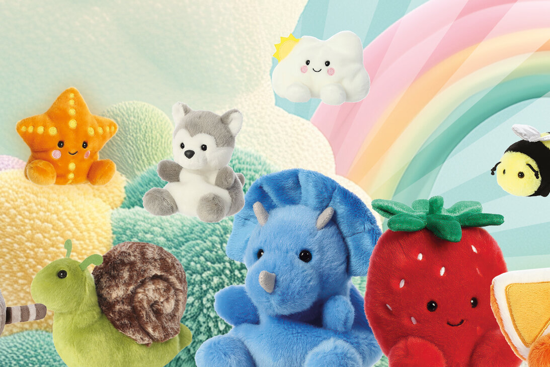 Headerbild mit der bunten Welt der Plüschtiere von Aurora