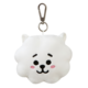 Plüschanhänger in Form eines weißen Bärenkopfes mit einem freundlichen Gesichtsausdruck und einem Clip zum Befestigen.