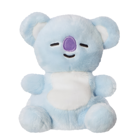 Kuscheltier in Form eines Koalas, mit blauer Fellfarbe, lächelndem Gesicht und lila Nase.