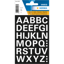 Schwarze Etiketten mit weißen Buchstaben von A bis Z, wetterfest, für Beschriftungen und Organisation.
