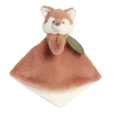 Kuscheltuch in Form eines Fuchses mit einem weichen, braunen Kopf und einem weißen Unterteil. Ideal für Kleinkinder.