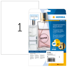 Transparente Etikettenpackung von Herma, mit der Aufschrift "Tester" und Informationen zu den Etiketten.