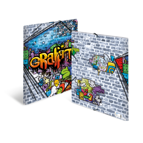 Bunte Graffiti-Kunst auf einer Ziegelwand, mit verschiedenen Figuren und Schriftzügen, die lebendige Farben und kreative Designs zeigen.