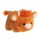 Kuscheltier in Form eines kleinen, orangefarbenen Hochlandrinds mit einer süßen Schnauze und einem flauschigen Schwanz.