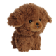 Braunes, plüschiges Hundespielzeug mit großen Augen und einem freundlichen Gesichtsausdruck. Es hat lockiges Fell und steht aufrecht.
