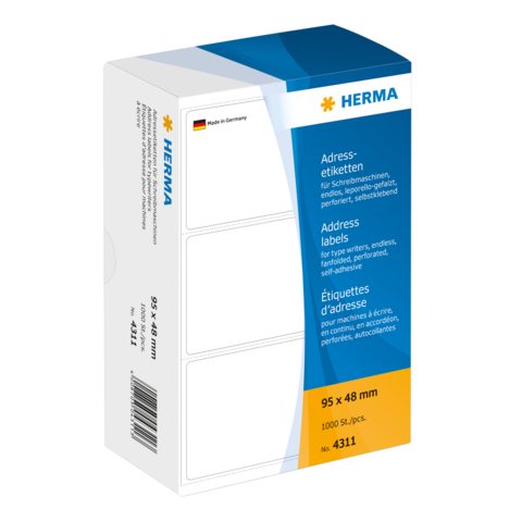 Adressetiketten von HERMA, 95 x 48 mm, 1000 Stück, selbstklebend, für verschiedene Anwendungen geeignet.