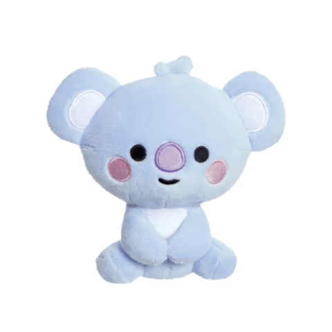 Kuscheltier eines blauen Koalas mit runden Ohren und einem freundlichen Gesichtsausdruck, sitzt aufrecht und hat eine herzförmige Brust.