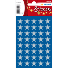 Blaue Sticker mit weißen Sternen, angeordnet in einem Raster. Verpackung zeigt die Marke Herma und die Artikelnummer.