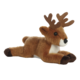 Plüschrentier mit braunem Fell und Geweih, in liegender Position, mit einem freundlichen Gesichtsausdruck.