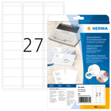 Adressetiketten für Schreibmaschinen, Packung mit 27 Etiketten, Größe 67 x 30 mm, von der Marke HERMA.