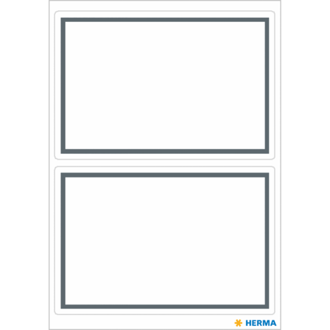 Zwei leere, rechteckige Rahmen auf einem weißen Hintergrund, mit grauen Umrandungen. Unten rechts das Logo von HERMA.
