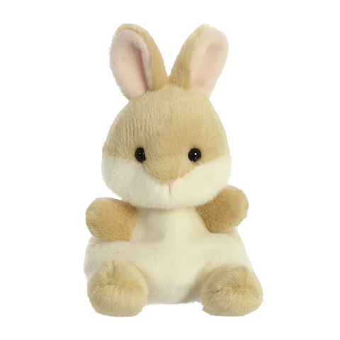 Plüschhase mit beigem und weißem Fell, sitzend mit großen Ohren und einem freundlichen Gesichtsausdruck.