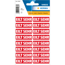 Rote Etiketten mit dem Text "EILT SEHR" in weißer Schrift, verpackt in einem Blister mit 320 Stück.