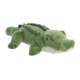 Grünes Plüschkrokodil mit weichem Körper und detaillierten Merkmalen, einschließlich Augen und Rückenstacheln.