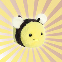 Gelber Strahlenhintergrund mit einer Kuscheltierbiene von Aurora