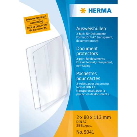 Ausweishüllen von HERMA, 2-teilig, transparent, für Dokumente im DIN A7 Format, 25 Stück, dokumentenecht.