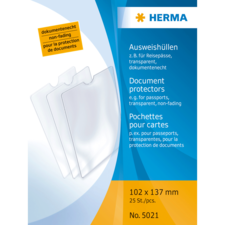 Transparente Ausweishüllen von Herma, geeignet für Reisepässe, dokumentenecht, 102 x 137 mm, 25 Stück pro Packung.